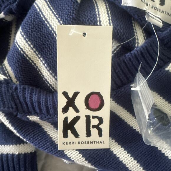 KERI ROSENTHAL XOKR Sweater Womens Medium Blue Stripe Embroidered Sunshine - Picture 2 of 9